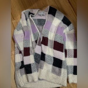 Heartloom Plaid Cardigan - Purple, Black, White